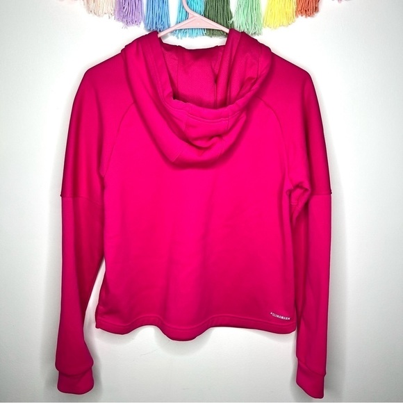 Adidas Bright Hot Pink Pullover Hooded Logo Fleece Lined Sweatshirt Size Small - Picture 10 of 16
